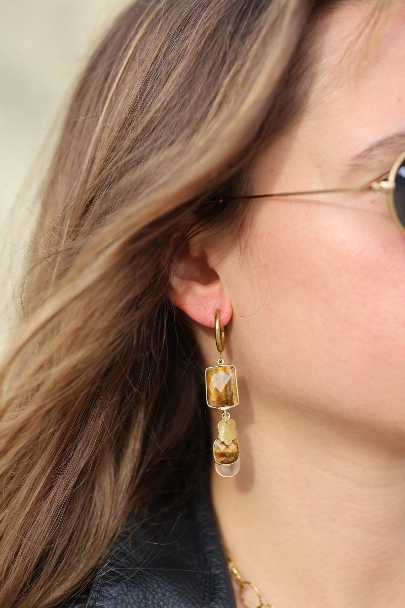 Boucles Murmure Libre — Quartz Rose & Œil de Tigre - Mathilde ma muse : bijoux de créateur