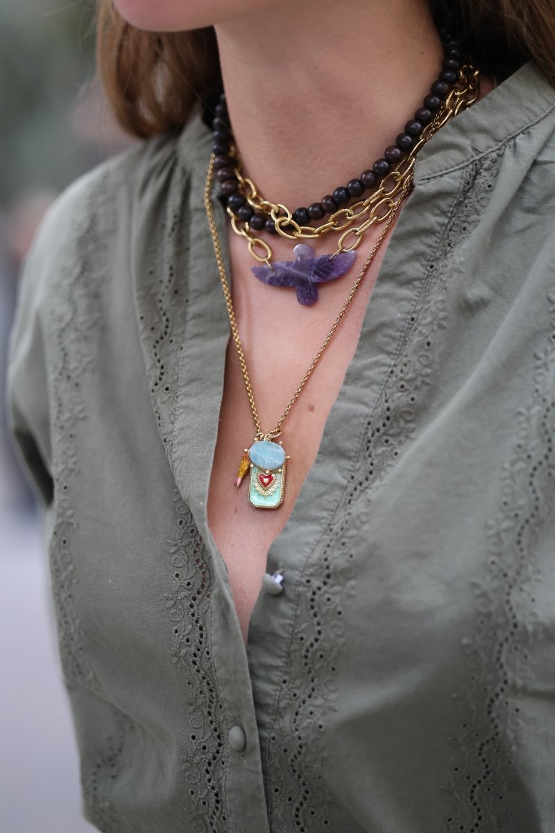 Collier Gris - Gris — Trésors porte - bonheur - Mathilde ma muse : bijoux de créateur