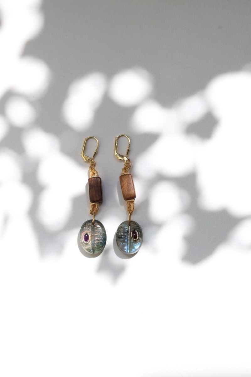 L'Escale — boucles d'oreilles bois et pierre fine - Mathilde ma muse : bijoux de créateur