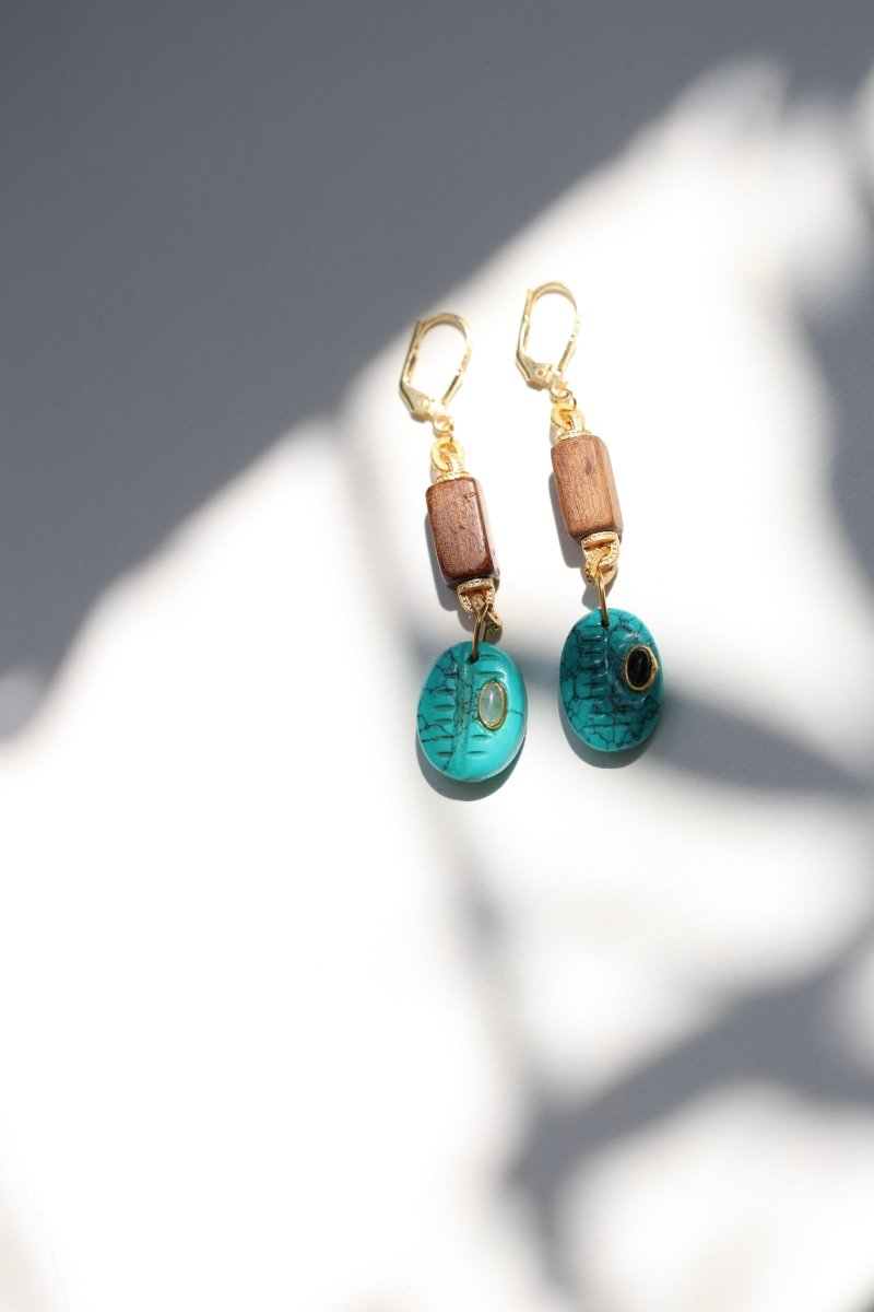 L'Escale — boucles d'oreilles bois et pierre fine - Mathilde ma muse : bijoux de créateur