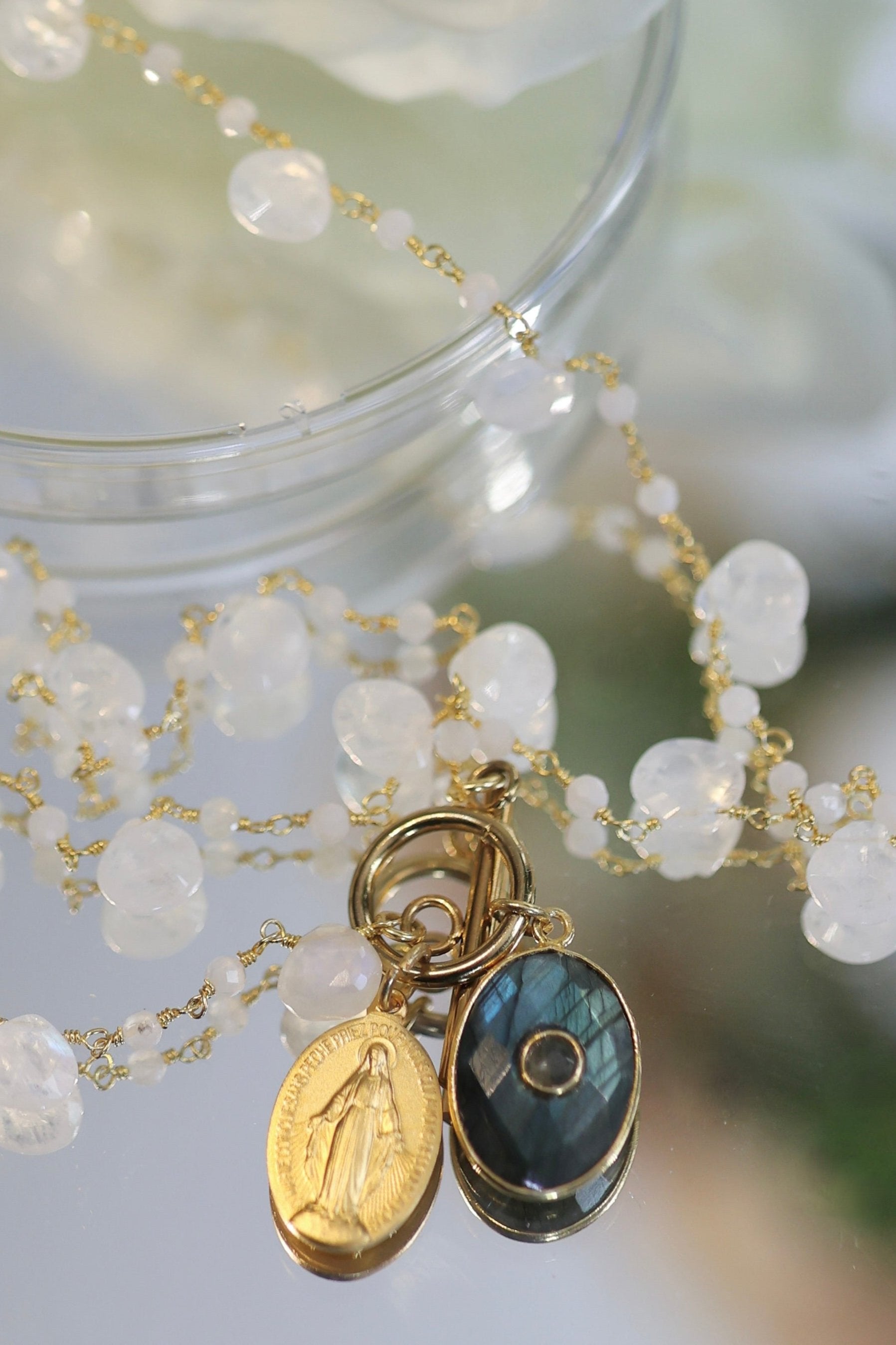 "Winter Garden" Necklace - Moonstone and Miraculous Medal | Mathilde Ma Muse