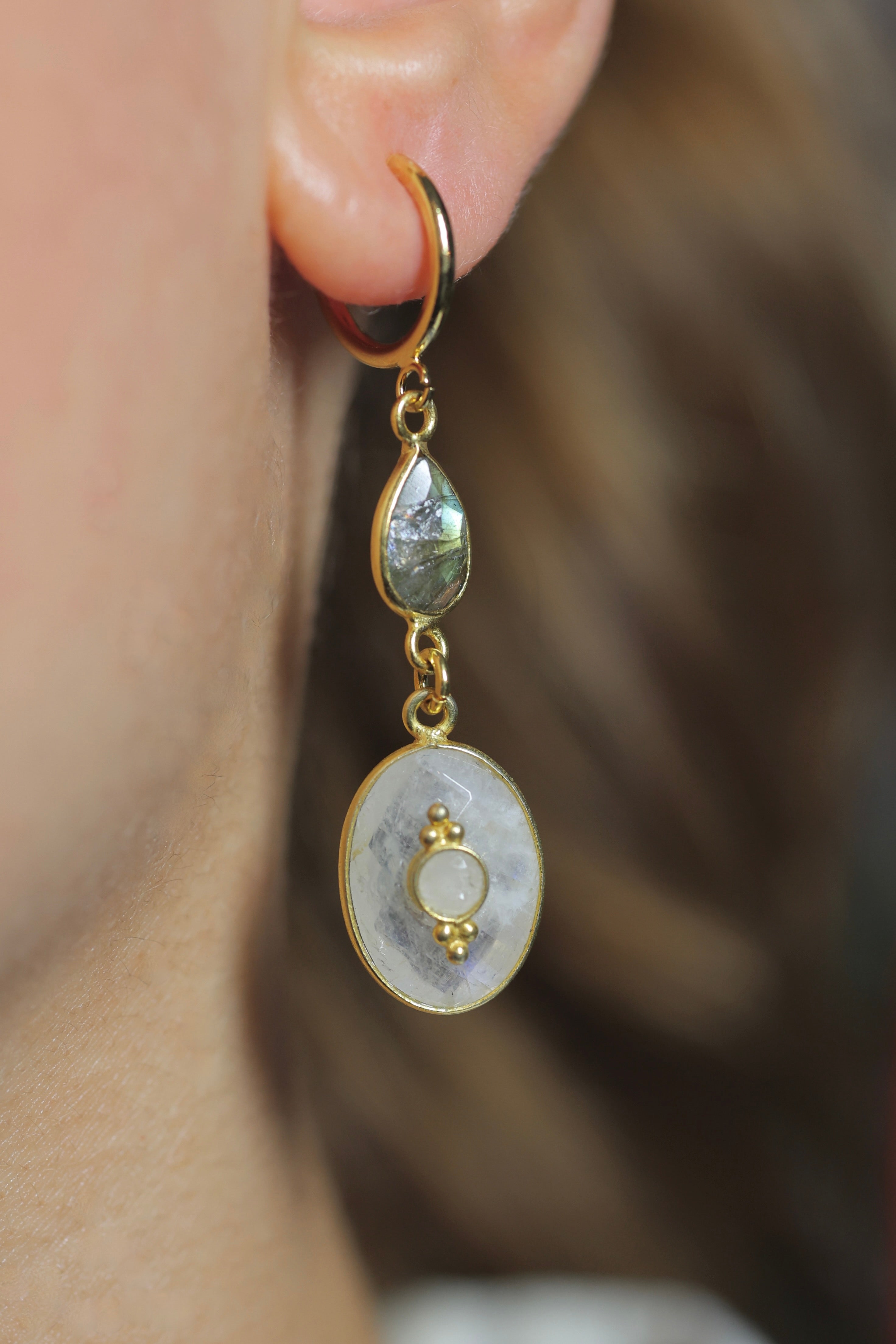 Boucles d'Oreilles "Jardin d'Hiver" deux pierres