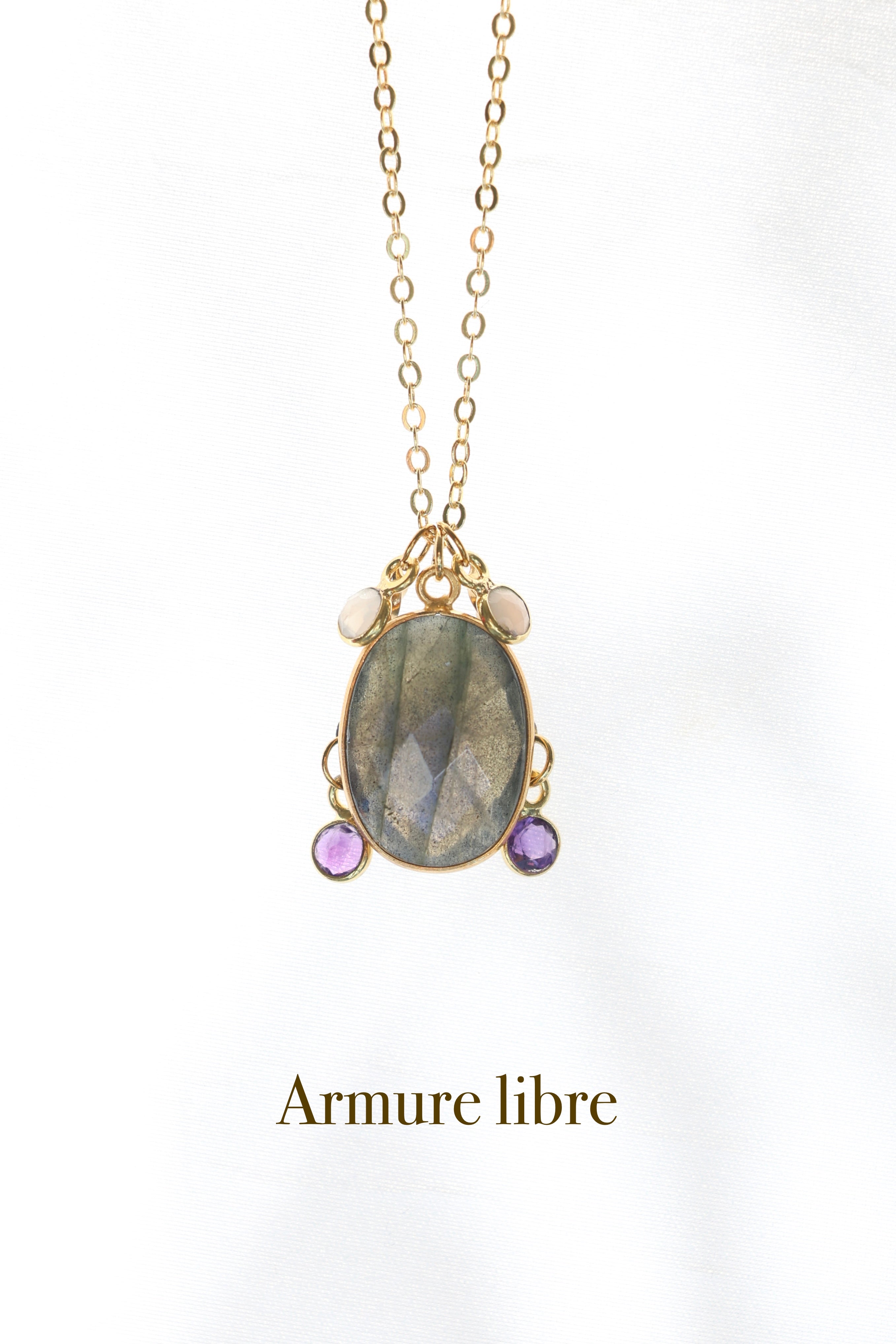 Armure libre — Collier Labradorite, Pierre de lune & Améthyste #5