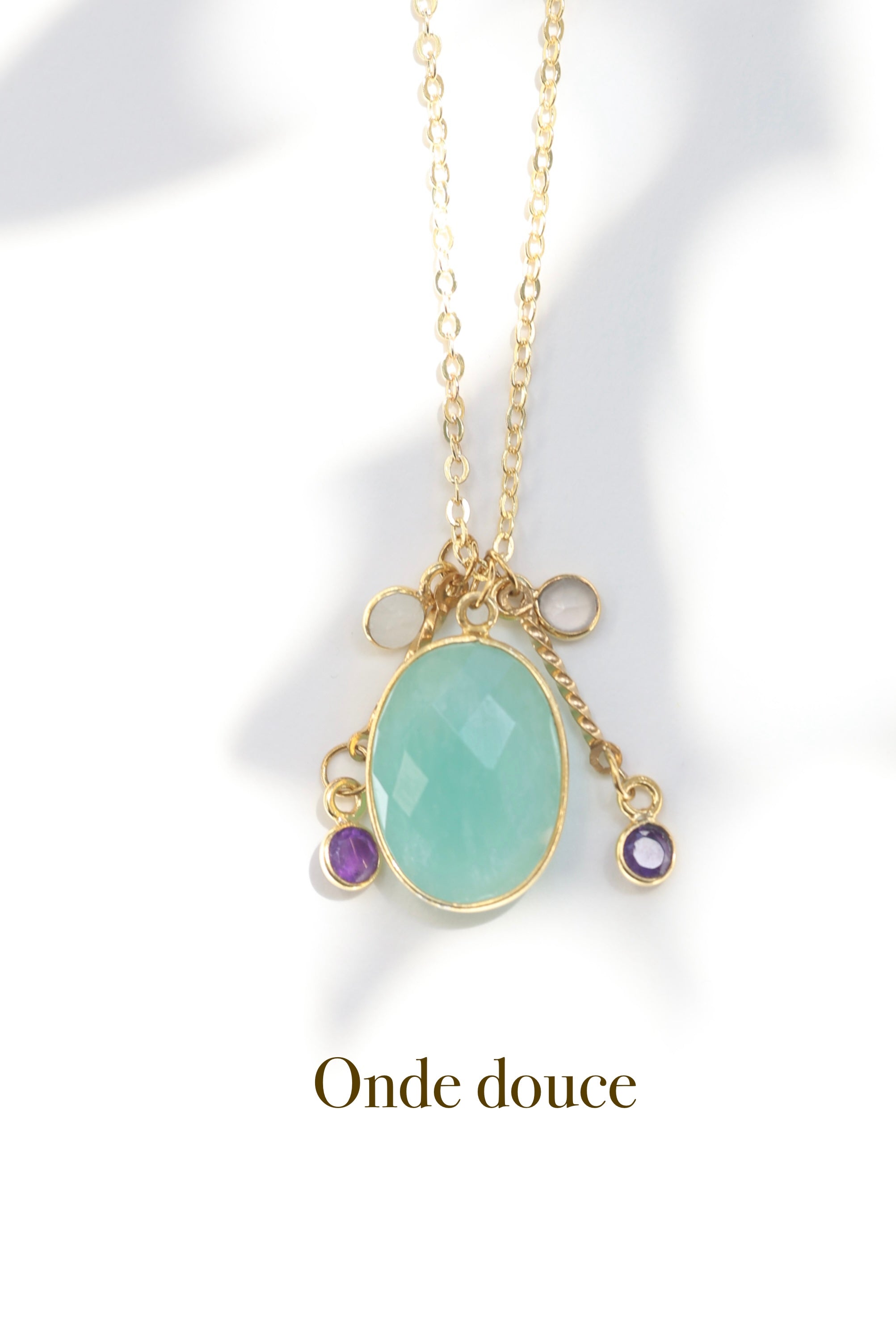 Onde douce — Collier Amazonite, Pierre de lune & Améthyste