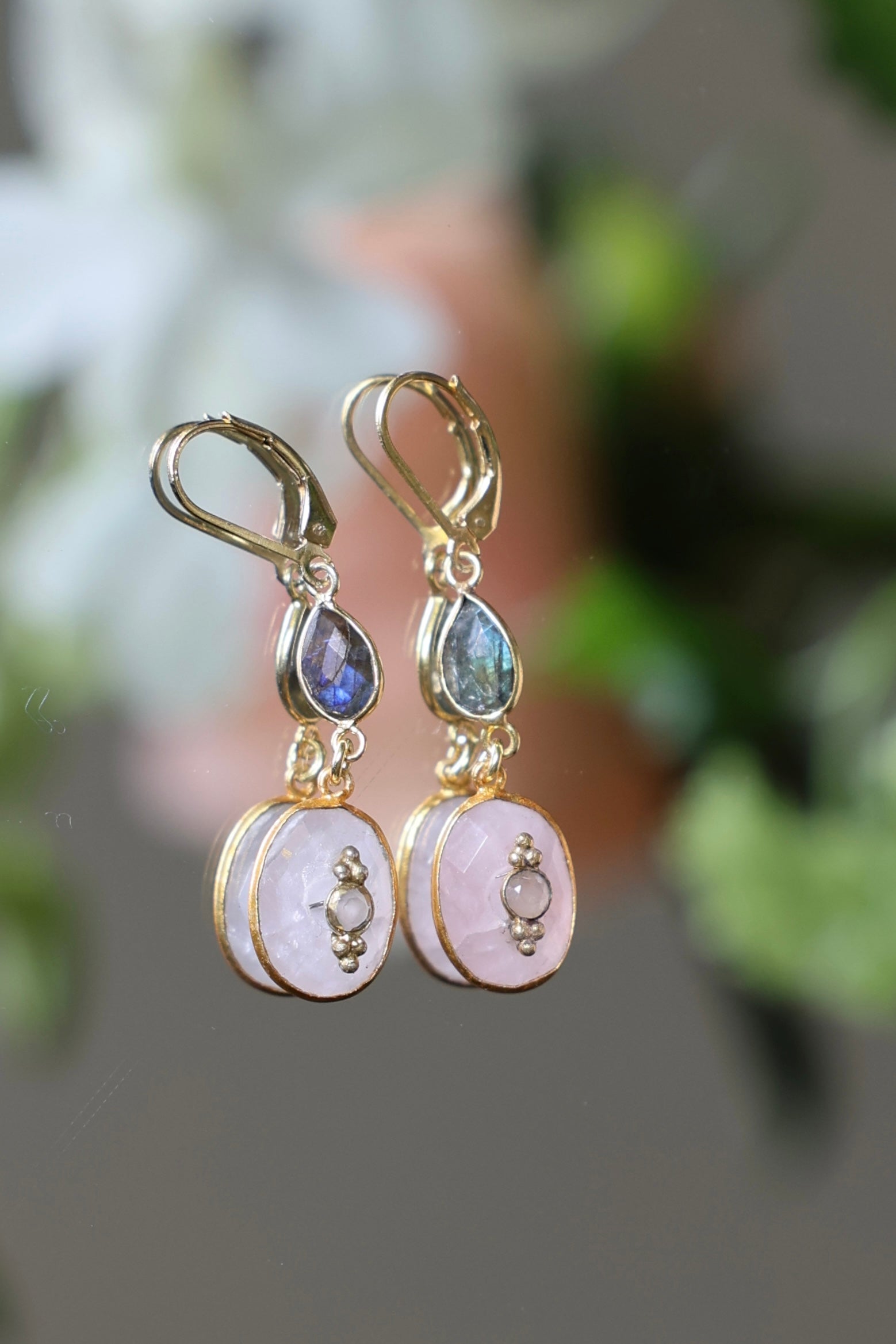 Boucles d'Oreilles "Jardin d'Hiver" deux pierres