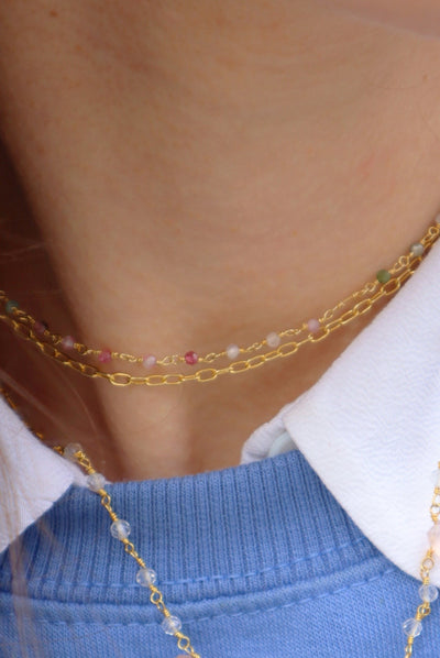 collier double chaines et pierres semi-précieuses