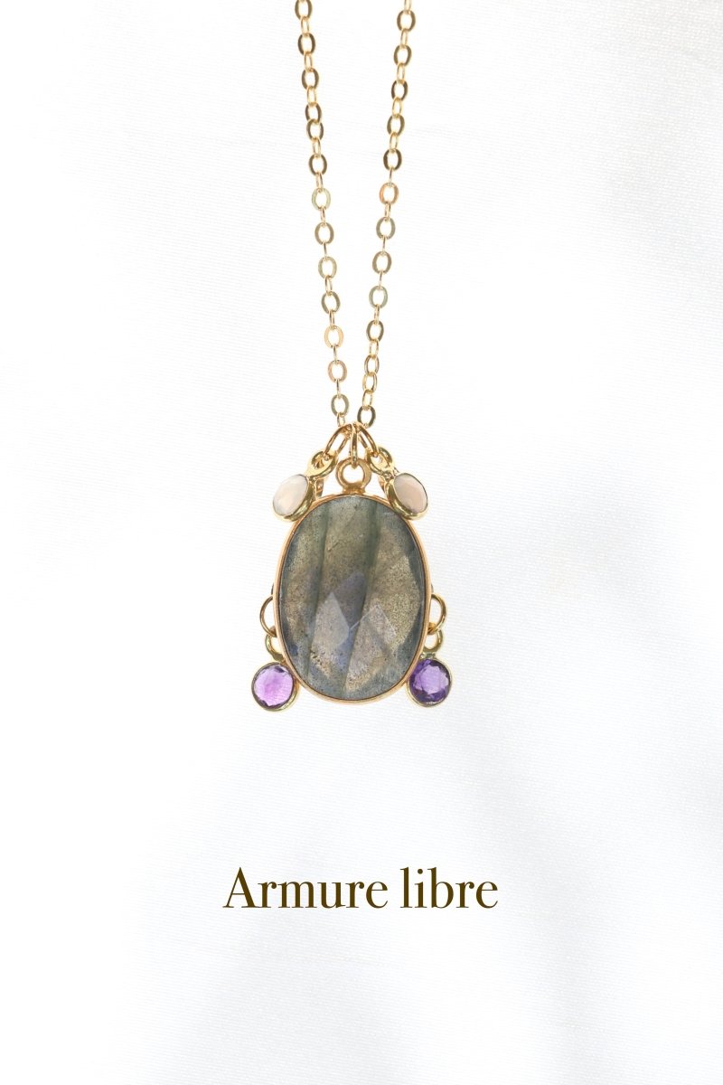 Armure libre — Collier Labradorite, Pierre de lune & Améthyste 5 - Mathilde ma muse : bijoux de créateur