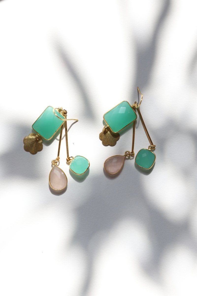 Boucles Murmure Libre — Quartz Rose & Œil de Tigre - Mathilde ma muse : bijoux de créateur