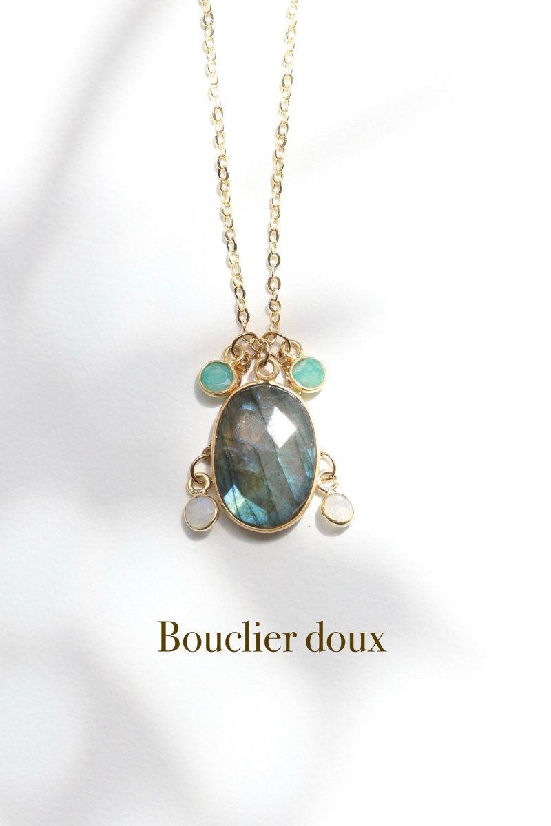 Bouclier doux — Collier Labradorite, Pierre de lune & Amazonite 14 - Mathilde ma muse : bijoux de créateur