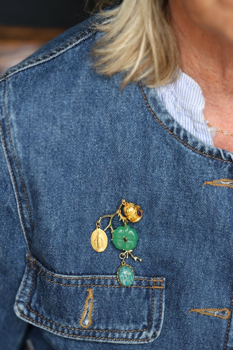 Broche Florentin — fleur sculptée et scarabée - Mathilde ma muse : bijoux de créateur