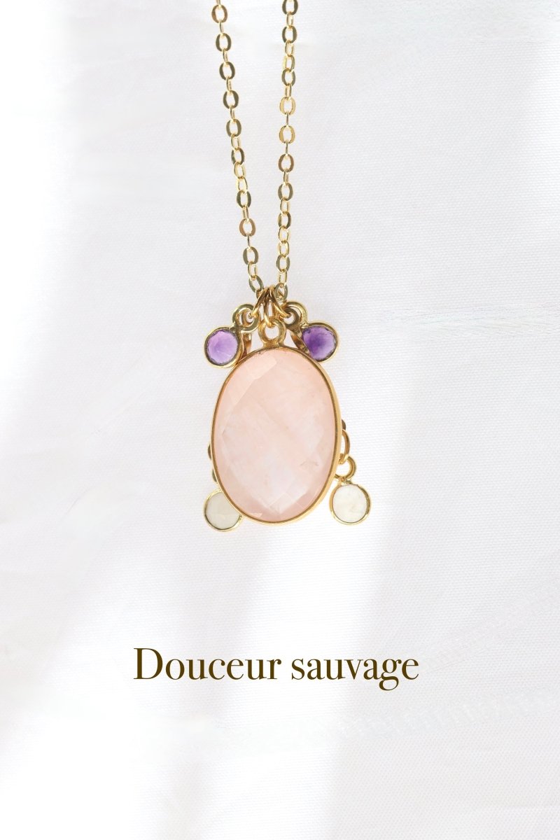 Douceur sauvage — Collier Quartz rose, Pierre de lune & Améthyste  11 - Mathilde ma muse : bijoux de créateur