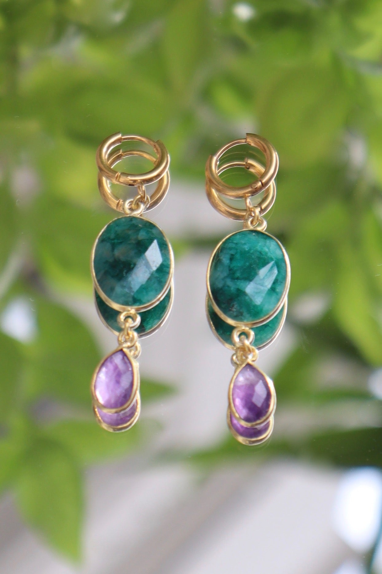 Green Onyx and Amethyst Earrings