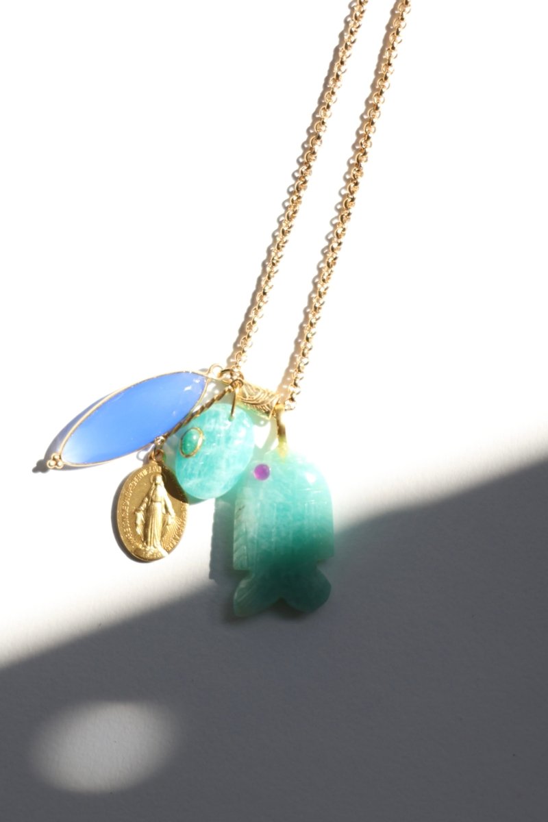 La Bonne Pêche — collier poisson sculpté et médaille miraculeuse - Mathilde ma muse : bijoux de créateur