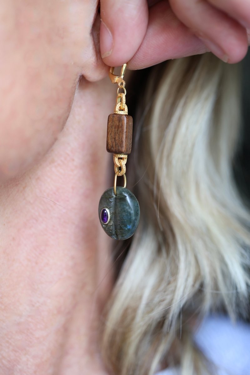 L'Escale — boucles d'oreilles bois et pierre fine - Mathilde ma muse : bijoux de créateur