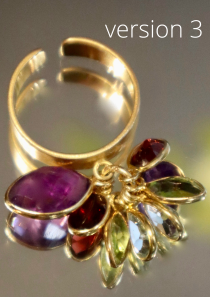 Amusette ring in 925 silver or gold with 8 semi-precious stones, adjustable