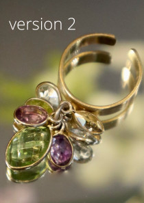 Amusette ring in 925 silver or gold with 8 semi-precious stones, adjustable