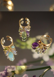 Amusette ring in 925 silver or gold with 8 semi-precious stones, adjustable