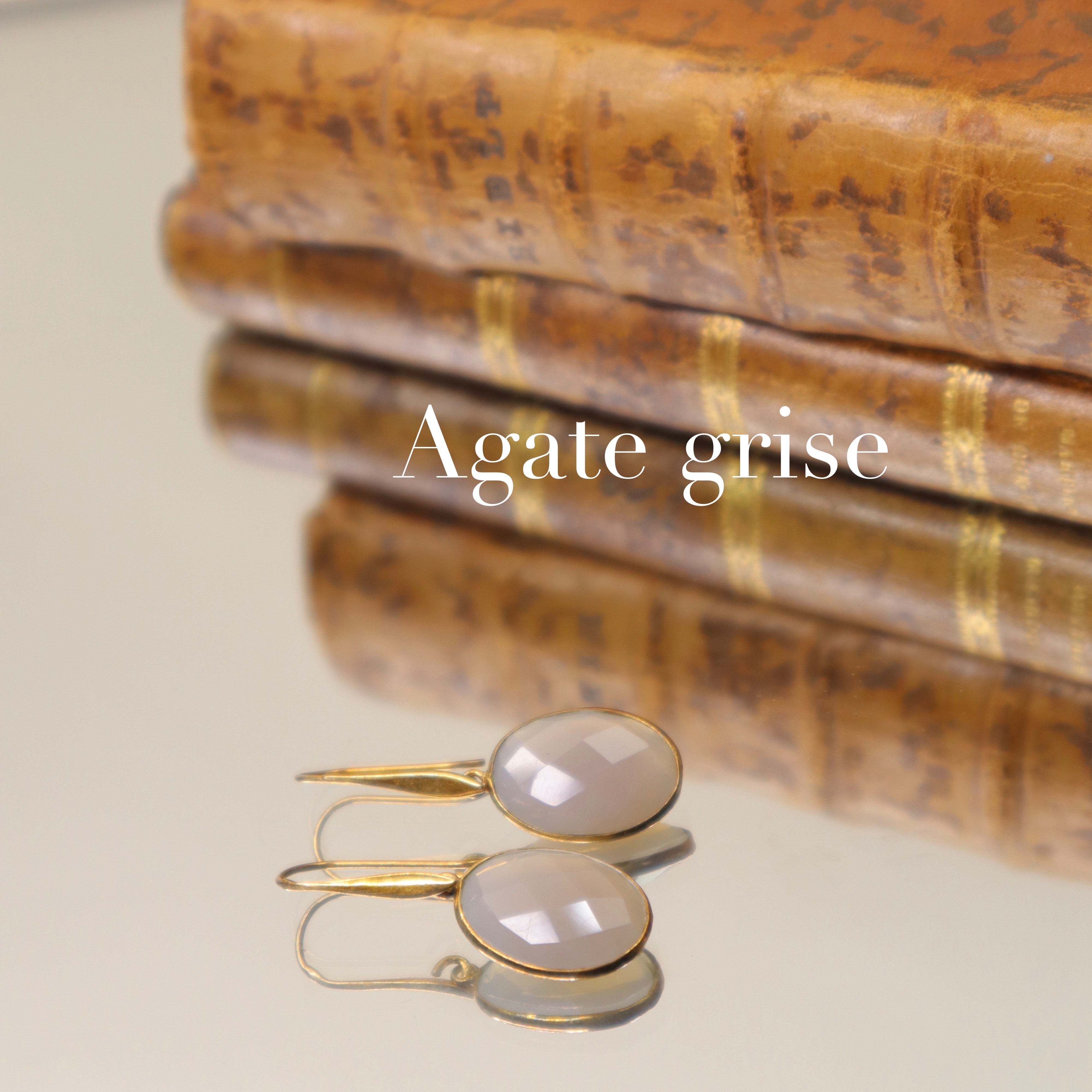 Boucles d'oreilles pierre agate grise 