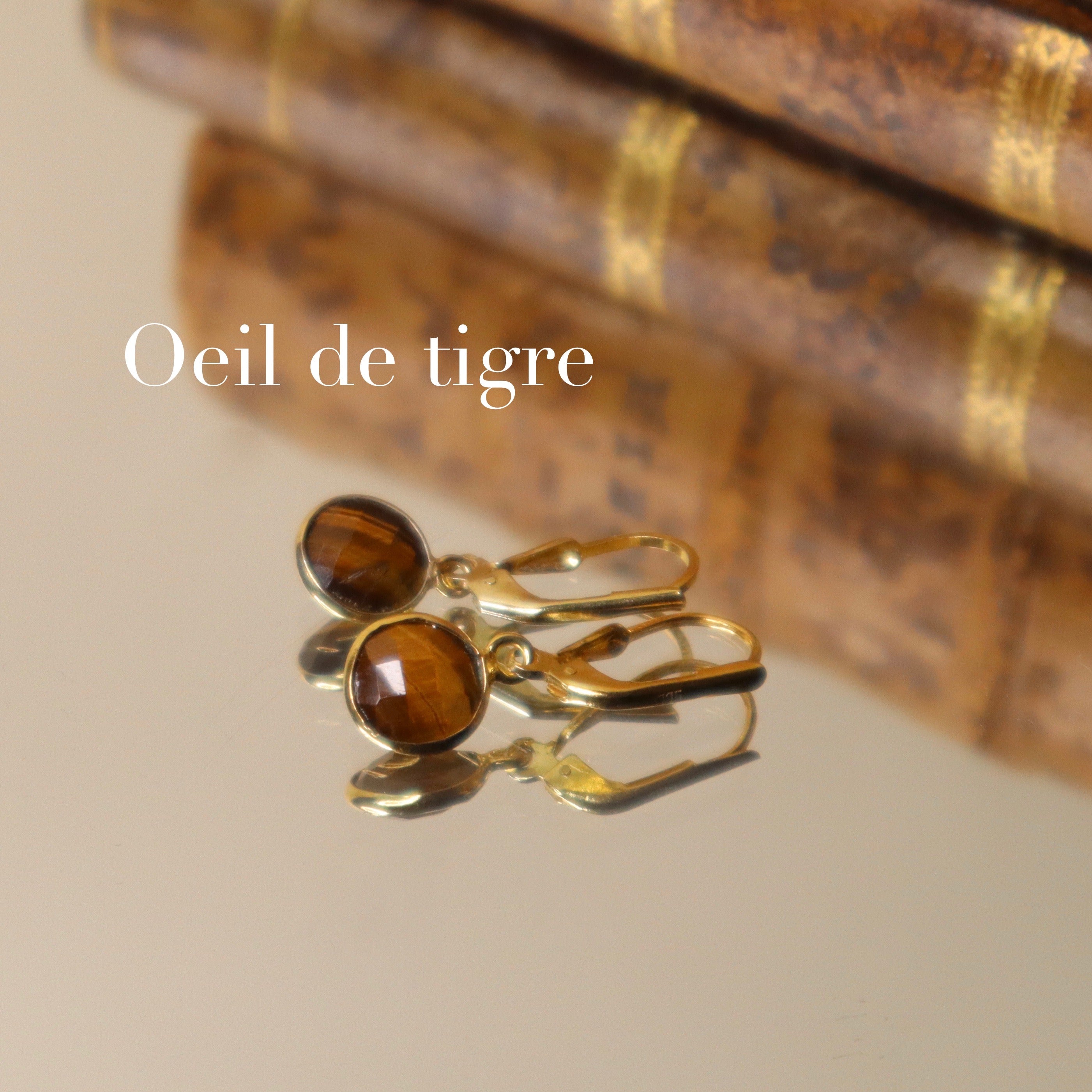 boucles d'oreilles petites pierres oeil de tigre 